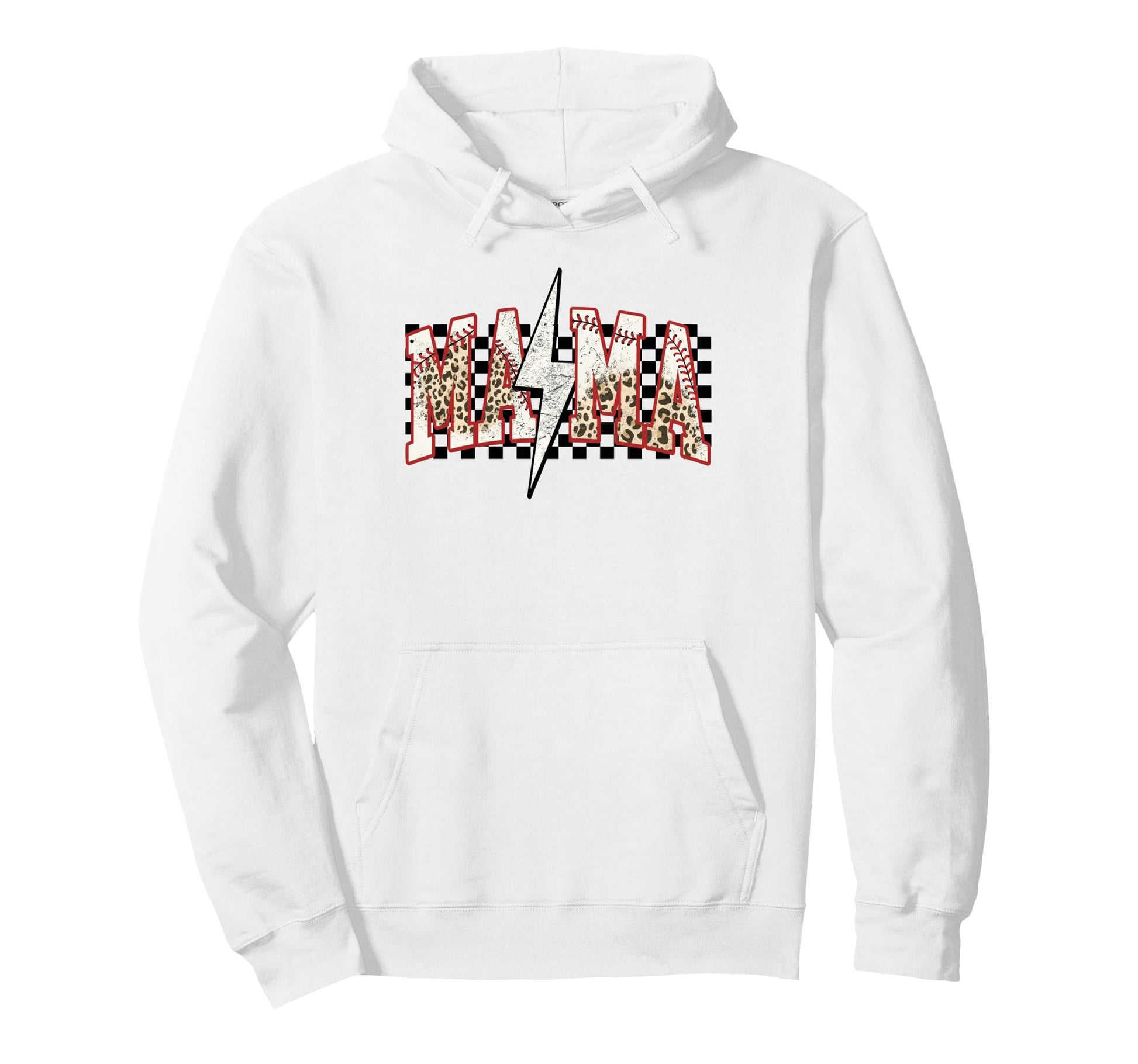 Baseball Mama Lightning Bolt Checkered Hoodie - Unique Graphic Unisex - T-Shirt, Sweatshirt, Hoodie