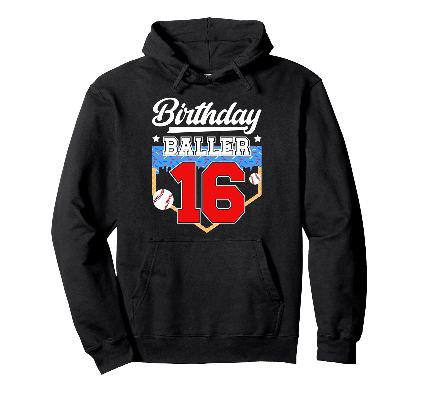 16Th Baseball Birthday 16 Year Old Hoodie - Novelty Apparel Unisex - T-Shirt, Sweatshirt, Hoodie