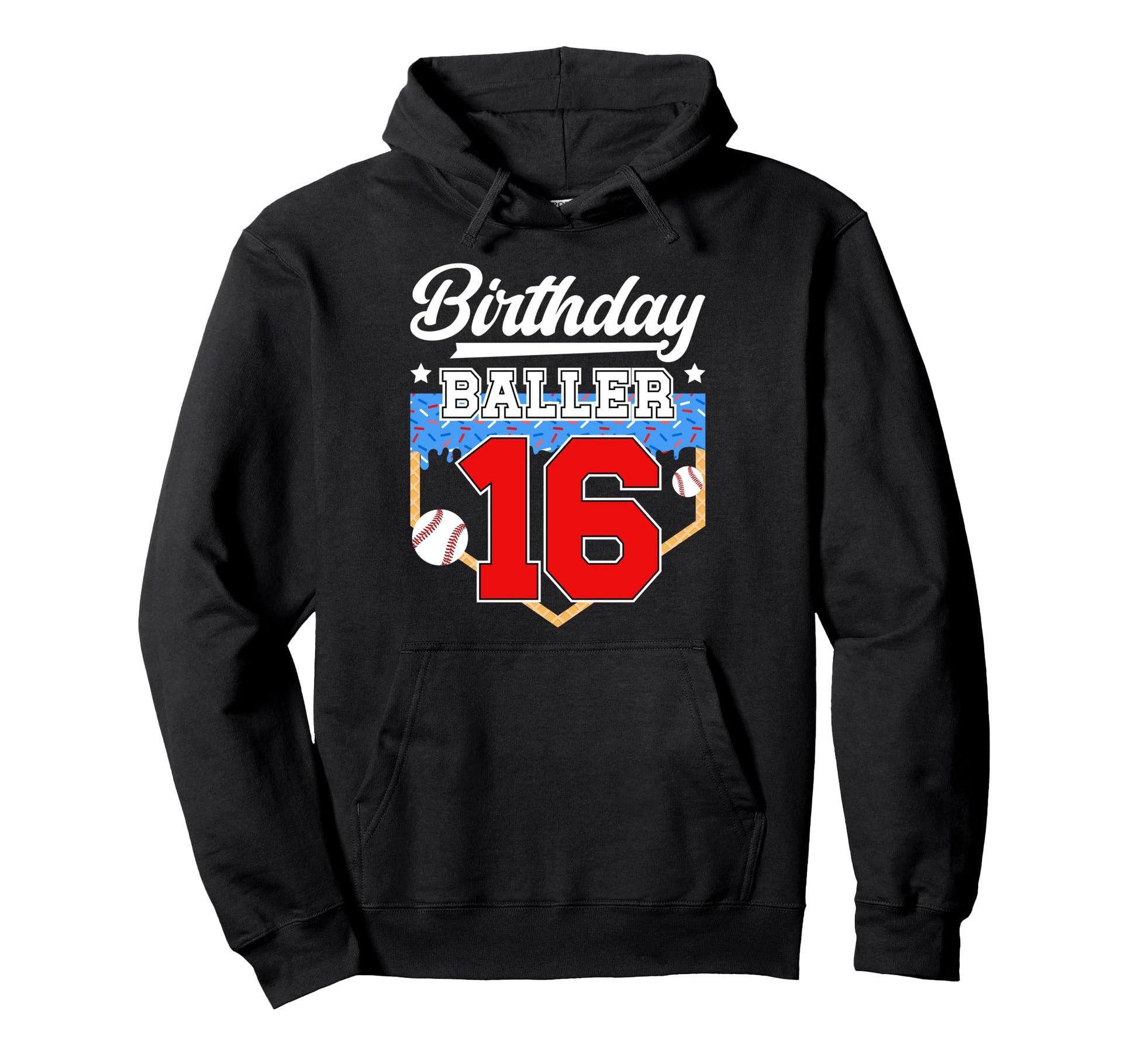 16Th Baseball Birthday 16 Year Old Hoodie - Novelty Apparel Unisex - T-Shirt, Sweatshirt, Hoodie