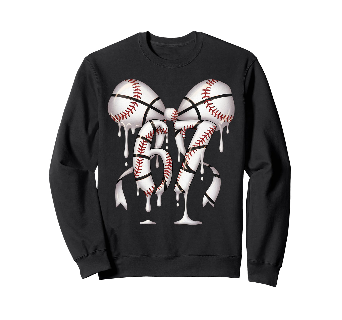 Funny 67 Meme Coquette Bow Baseball Sweatshirt - Aesthetic Graphic Unisex - T-Shirt, Sweatshirt, Hoodie
