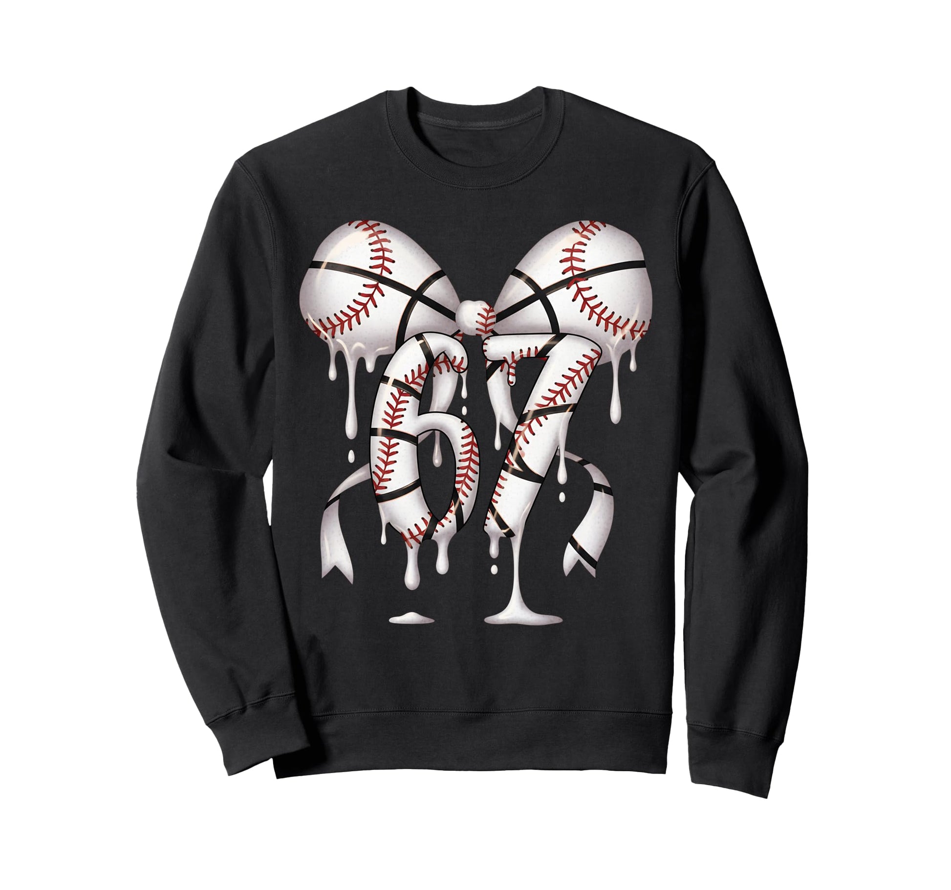 Funny 67 Meme Coquette Bow Baseball Sweatshirt - Aesthetic Graphic Unisex - T-Shirt, Sweatshirt, Hoodie