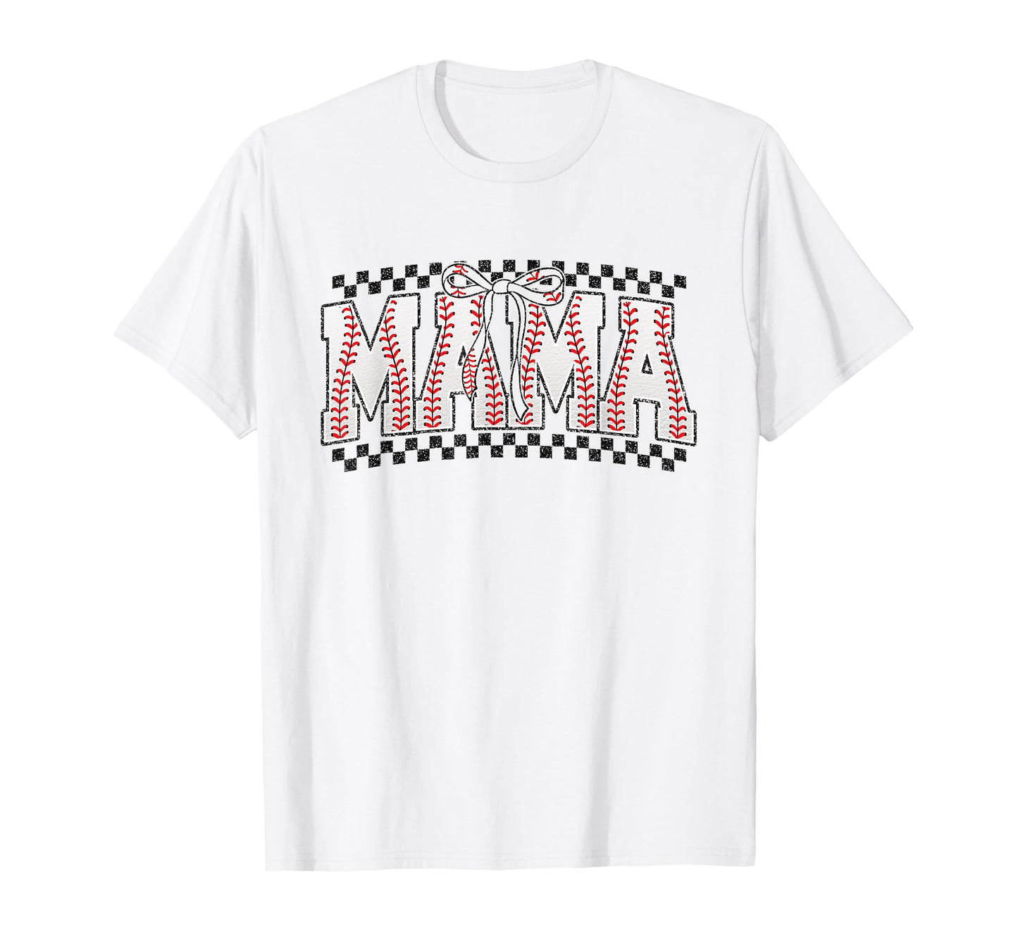Baseball Mama Sports Mom Checkered Bow T-Shirt - Trendy Graphic Men Women - T-Shirt, Sweatshirt, Hoodie