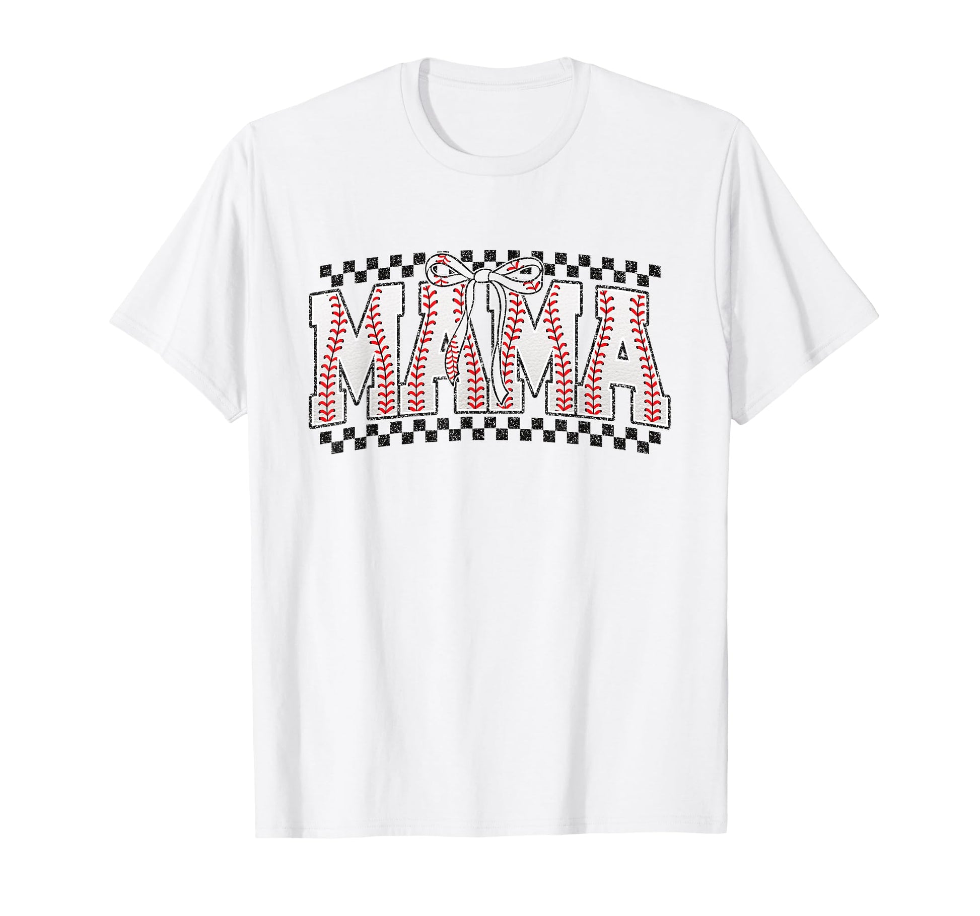 Baseball Mama Sports Mom Checkered Bow T-Shirt - Trendy Graphic Men Women - T-Shirt, Sweatshirt, Hoodie