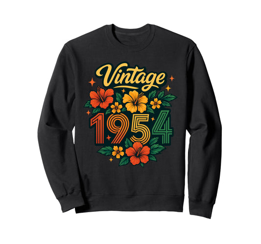 1954 Floral Pattern Hibiscus Art Sweatshirt - Unique Graphic Men Women - T-Shirt, Sweatshirt, Hoodie