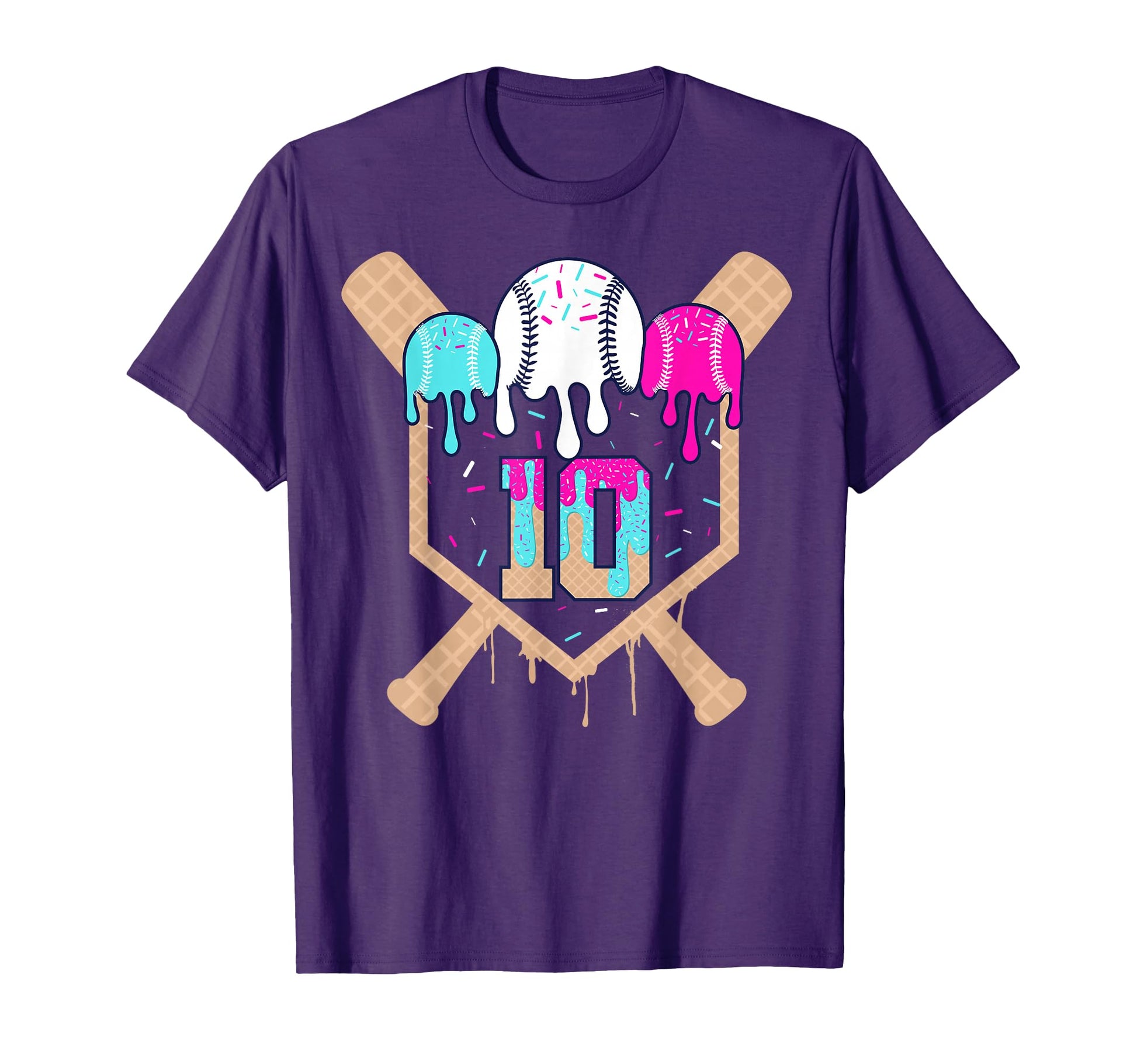 Baseball 10 Year Old Ice Cream Drip T-Shirt - Fun Novelty Design Unisex - T-Shirt, Sweatshirt, Hoodie