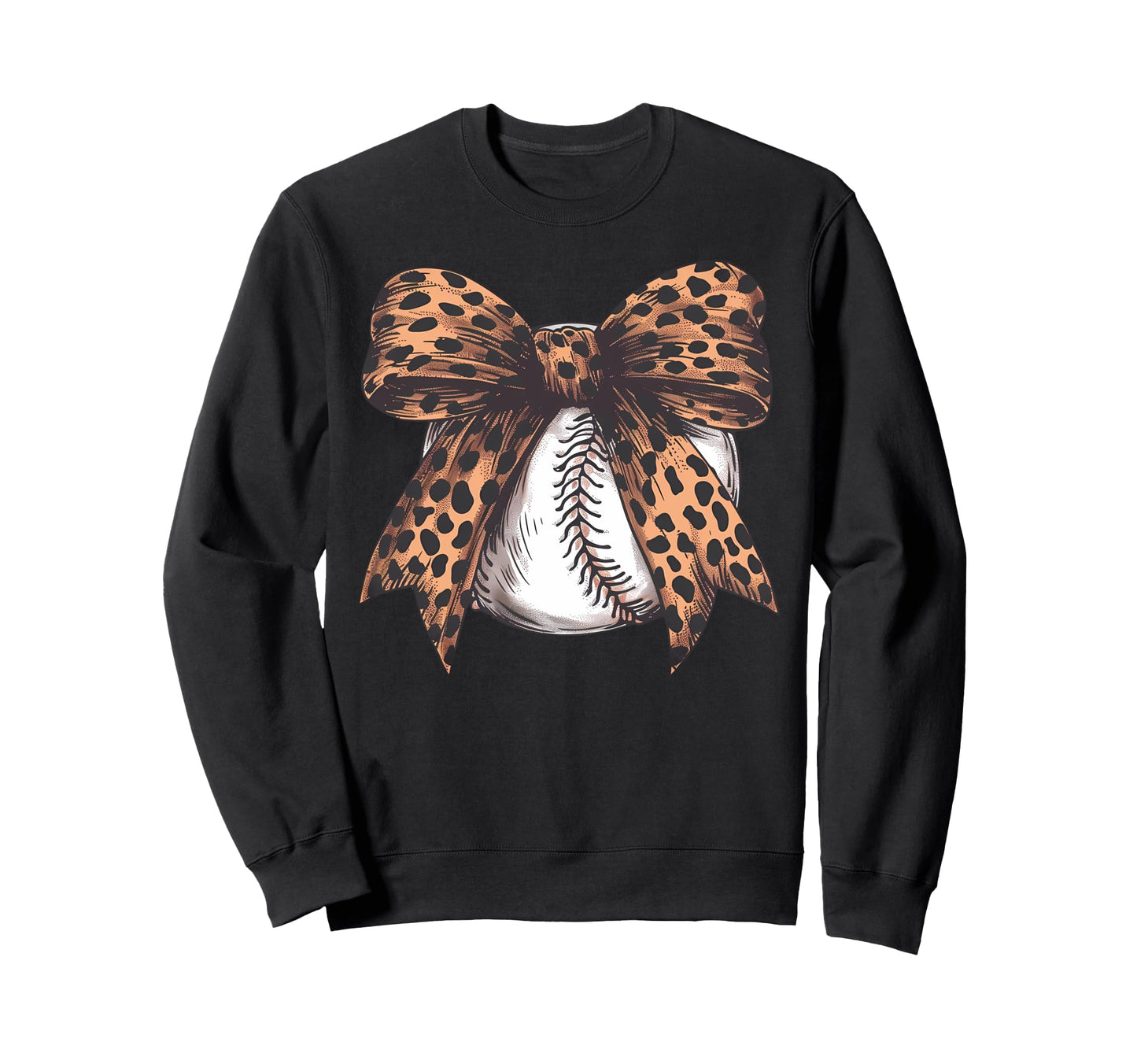 Baseball Leopard Coquette Bow Sweatshirt - Casual Everyday Wear for Adults - T-Shirt, Sweatshirt, Hoodie