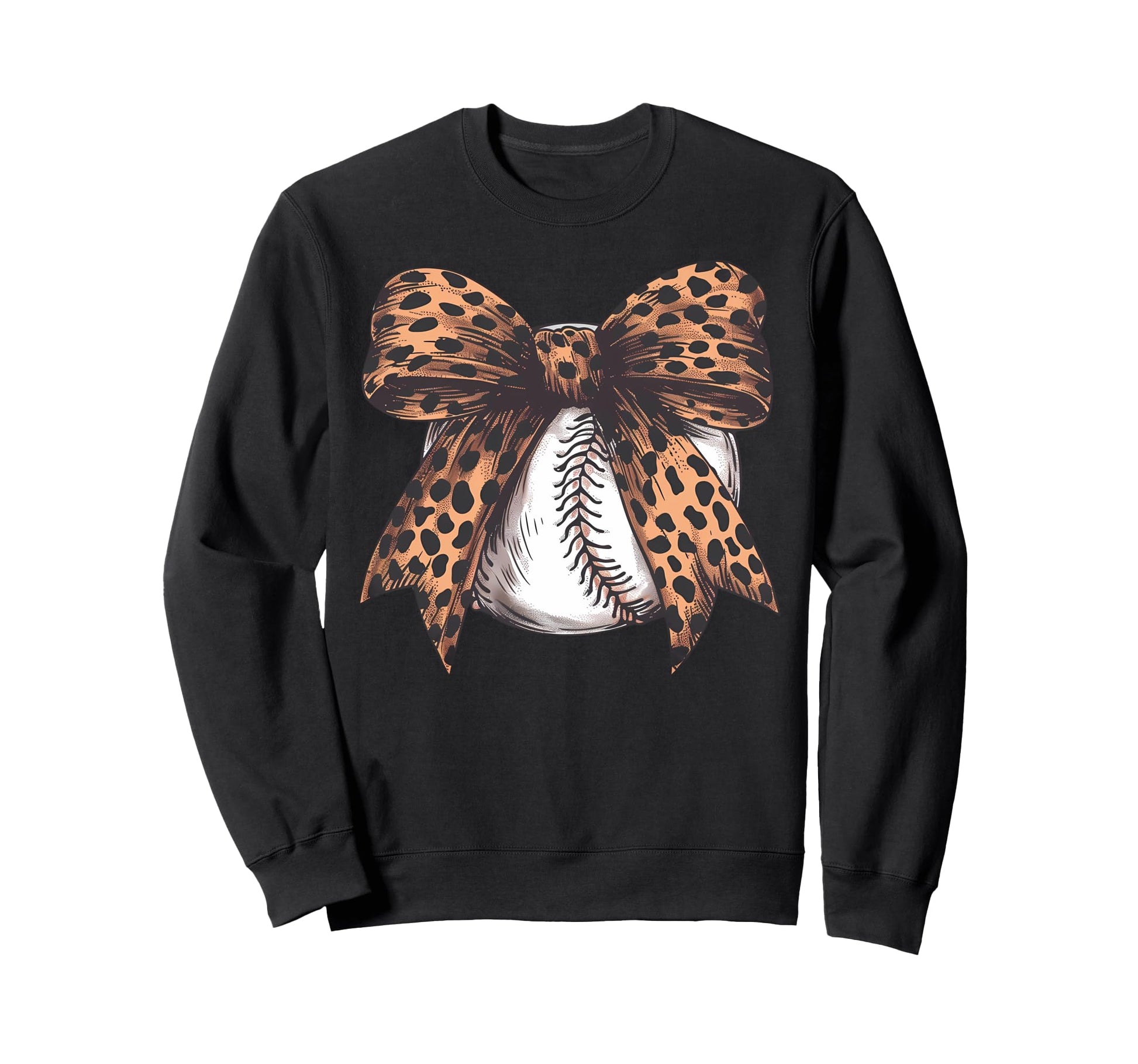 Baseball Leopard Coquette Bow Sweatshirt - Casual Everyday Wear for Adults - T-Shirt, Sweatshirt, Hoodie