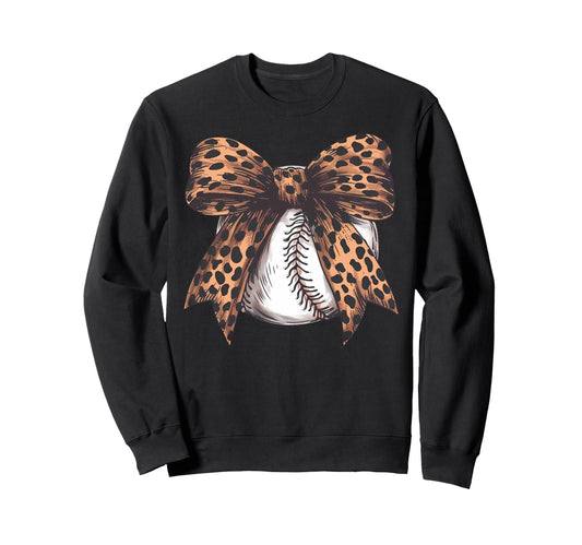 Baseball Leopard Coquette Bow Sweatshirt - Casual Everyday Wear for Adults - T-Shirt, Sweatshirt, Hoodie