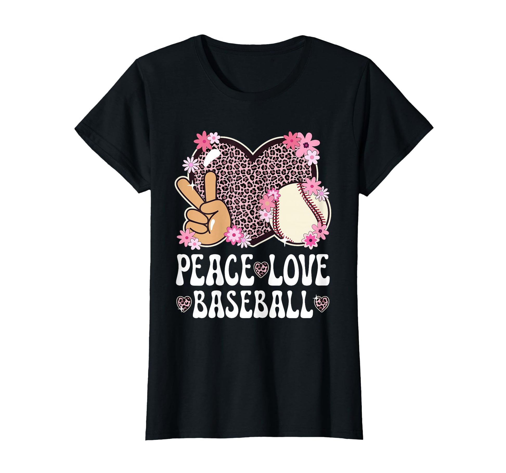 Peace Love Baseball Lover Leopard T-Shirt - Aesthetic Graphic Men Women - T-Shirt, Sweatshirt, Hoodie