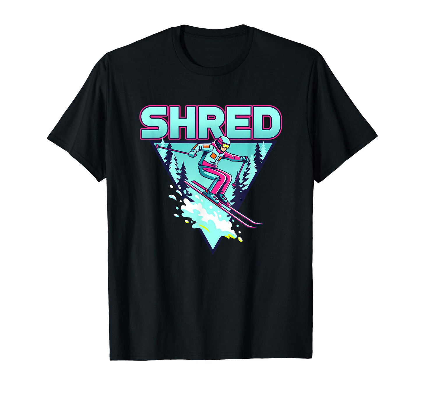 Shred Skiing 80S Synthwave T-Shirt - Custom Art Print for Adults - T-Shirt, Sweatshirt, Hoodie
