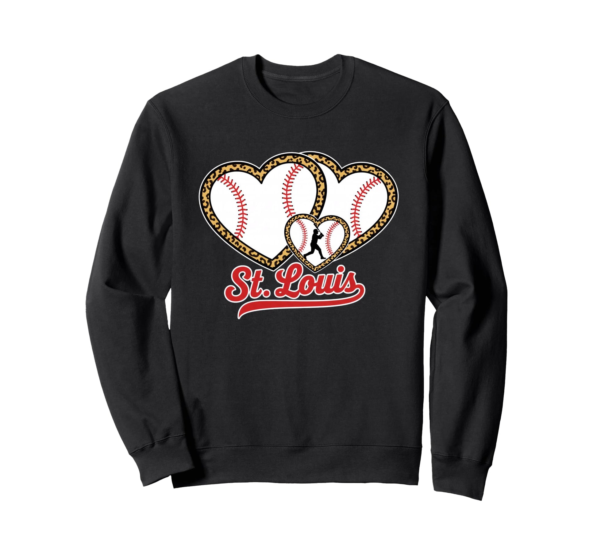 St Louis Leopard Heart Baseball Batter Sweatshirt - Graphic Print Unisex - T-Shirt, Sweatshirt, Hoodie