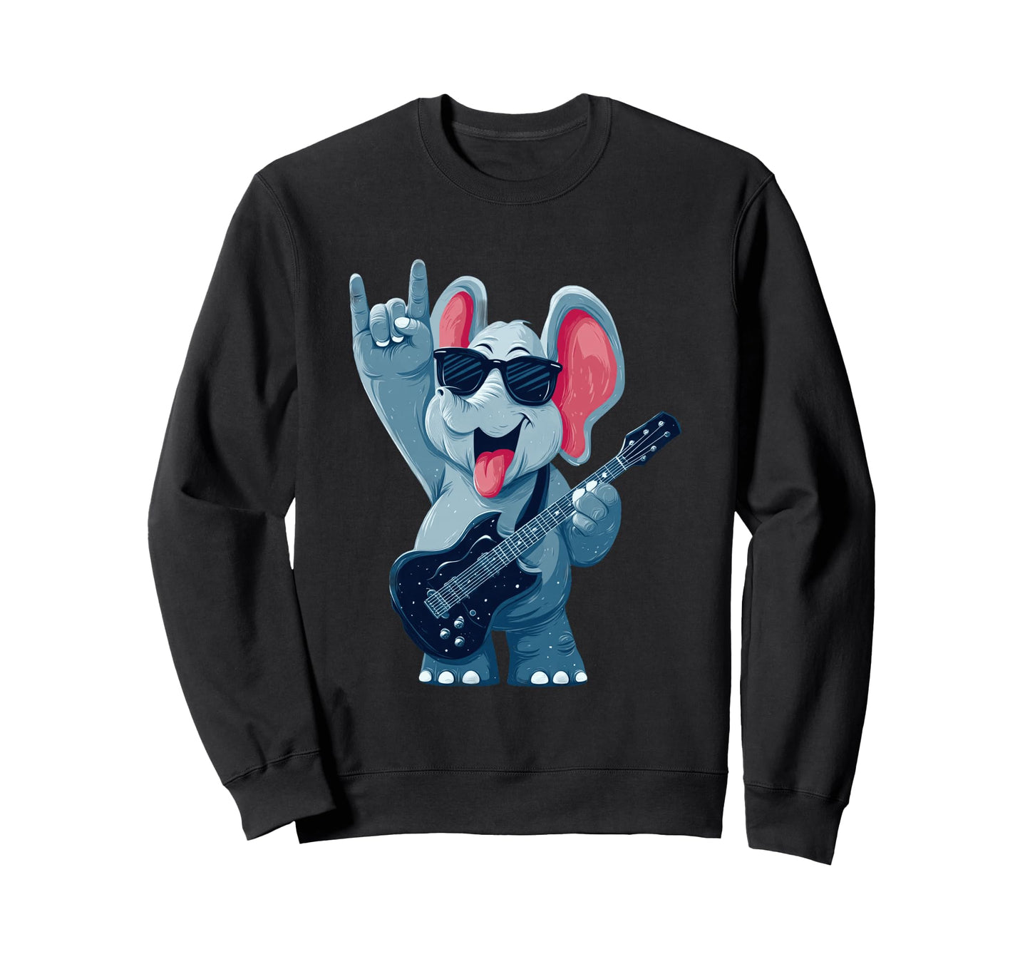 Rock Elephant Guitar Player Funny Sweatshirt - Minimalist Print Men Women - T-Shirt, Sweatshirt, Hoodie