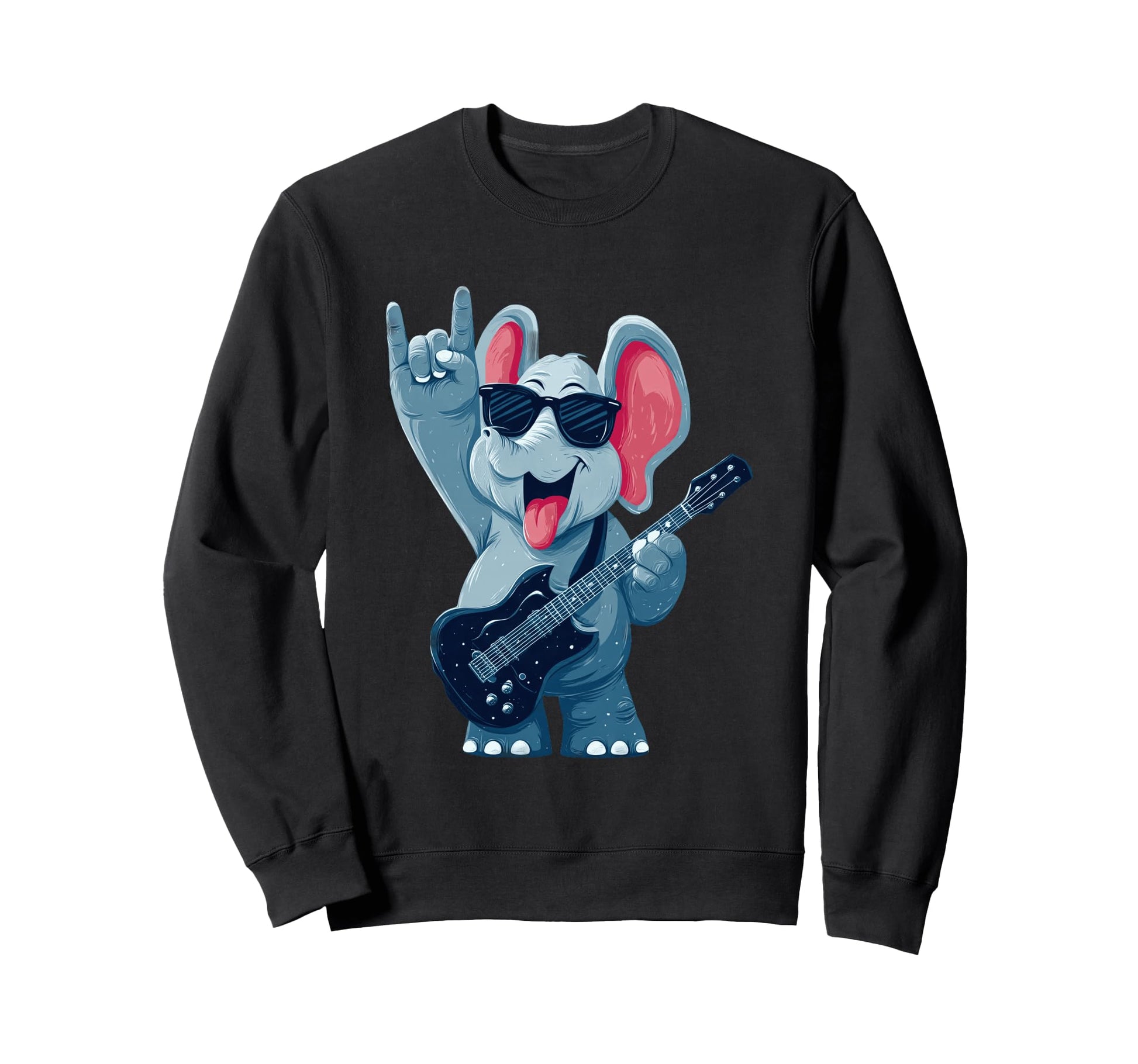 Rock Elephant Guitar Player Funny Sweatshirt - Minimalist Print Men Women - T-Shirt, Sweatshirt, Hoodie
