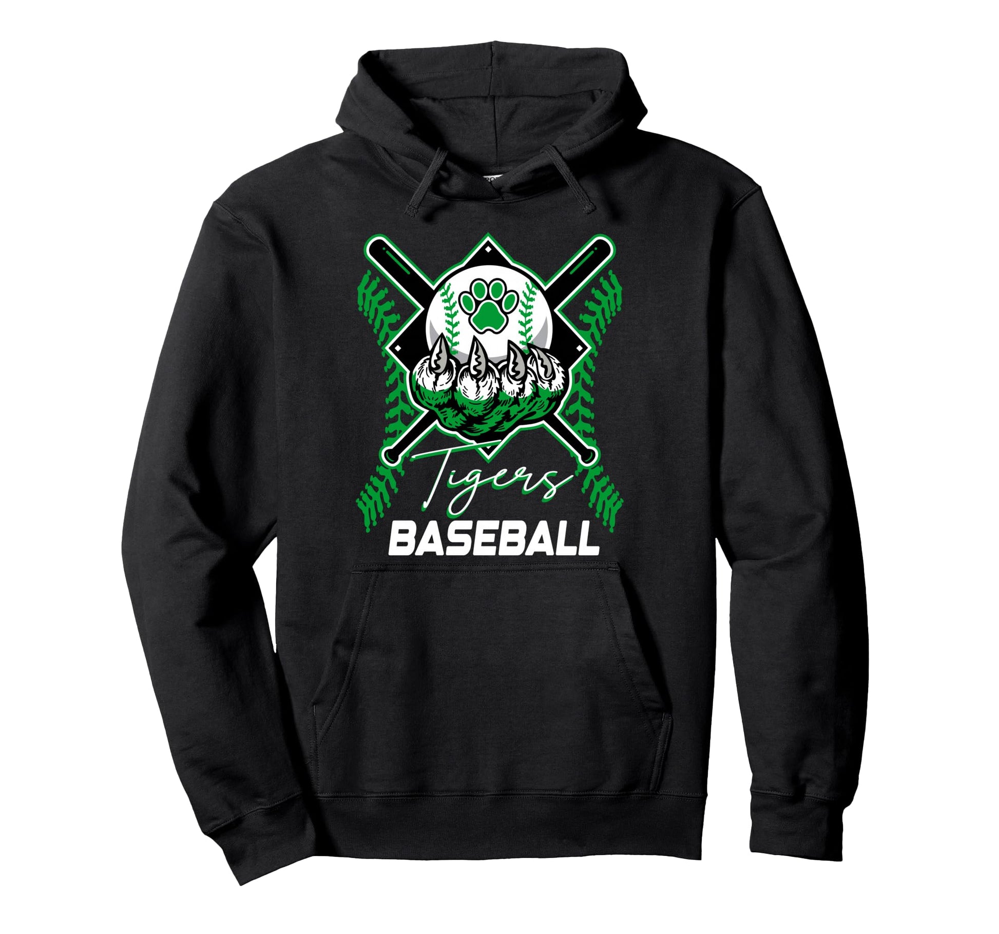Tigers Baseball Mom Game Day Paw Green Tiger Hoodie - Graphic Print Unisex - T-Shirt, Sweatshirt, Hoodie