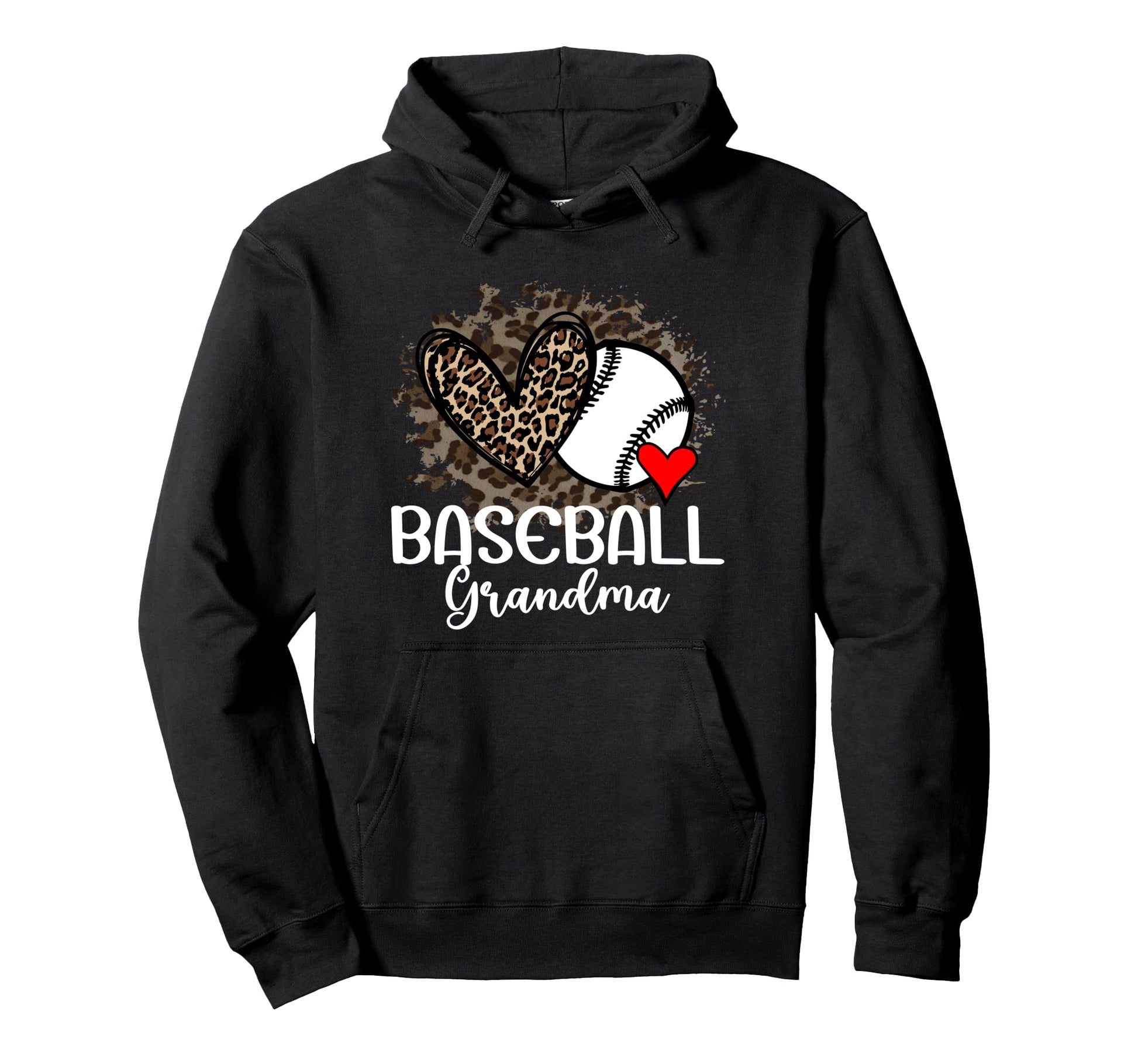 Baseball Grandma Funny Leopard Heart Hoodie - Minimalist Print Men Women - T-Shirt, Sweatshirt, Hoodie
