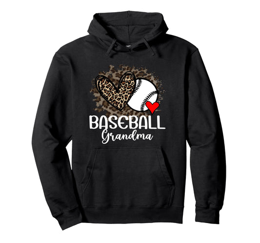 Baseball Grandma Funny Leopard Heart Hoodie - Minimalist Print Men Women - T-Shirt, Sweatshirt, Hoodie
