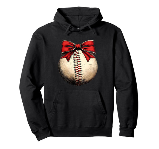 Baseball Coquette Bow Baseball Mom Hoodie - Aesthetic Graphic Unisex - T-Shirt, Sweatshirt, Hoodie