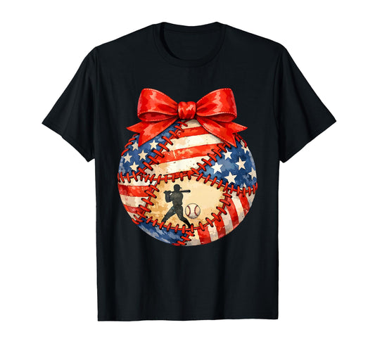 American Flag Baseball Bow Patriotic T-Shirt - Trendy Graphic Men Women - T-Shirt, Sweatshirt, Hoodie