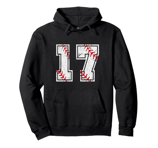 Baseball 17 Jersey Number Hoodie - Minimalist Print for Adults - T-Shirt, Sweatshirt, Hoodie