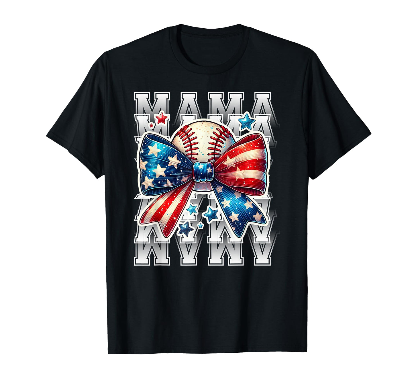 Patriotic Baseball Mom Usa Flag Bow Mom T-Shirt - Graphic Print for Adults - T-Shirt, Sweatshirt, Hoodie