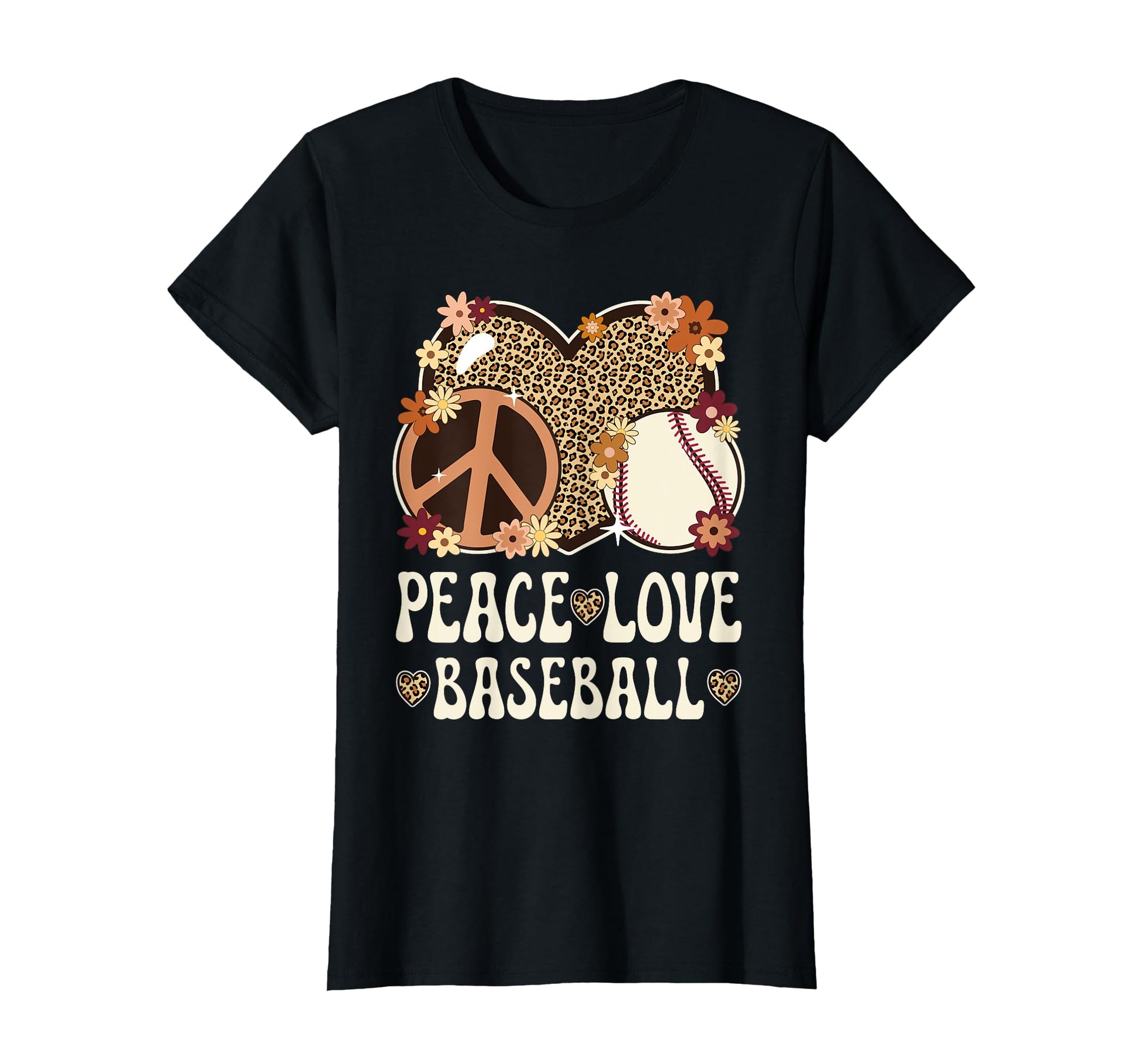 Peace Love Baseball Lover Leopard Baseball T-Shirt - Unique Graphic Unisex - T-Shirt, Sweatshirt, Hoodie