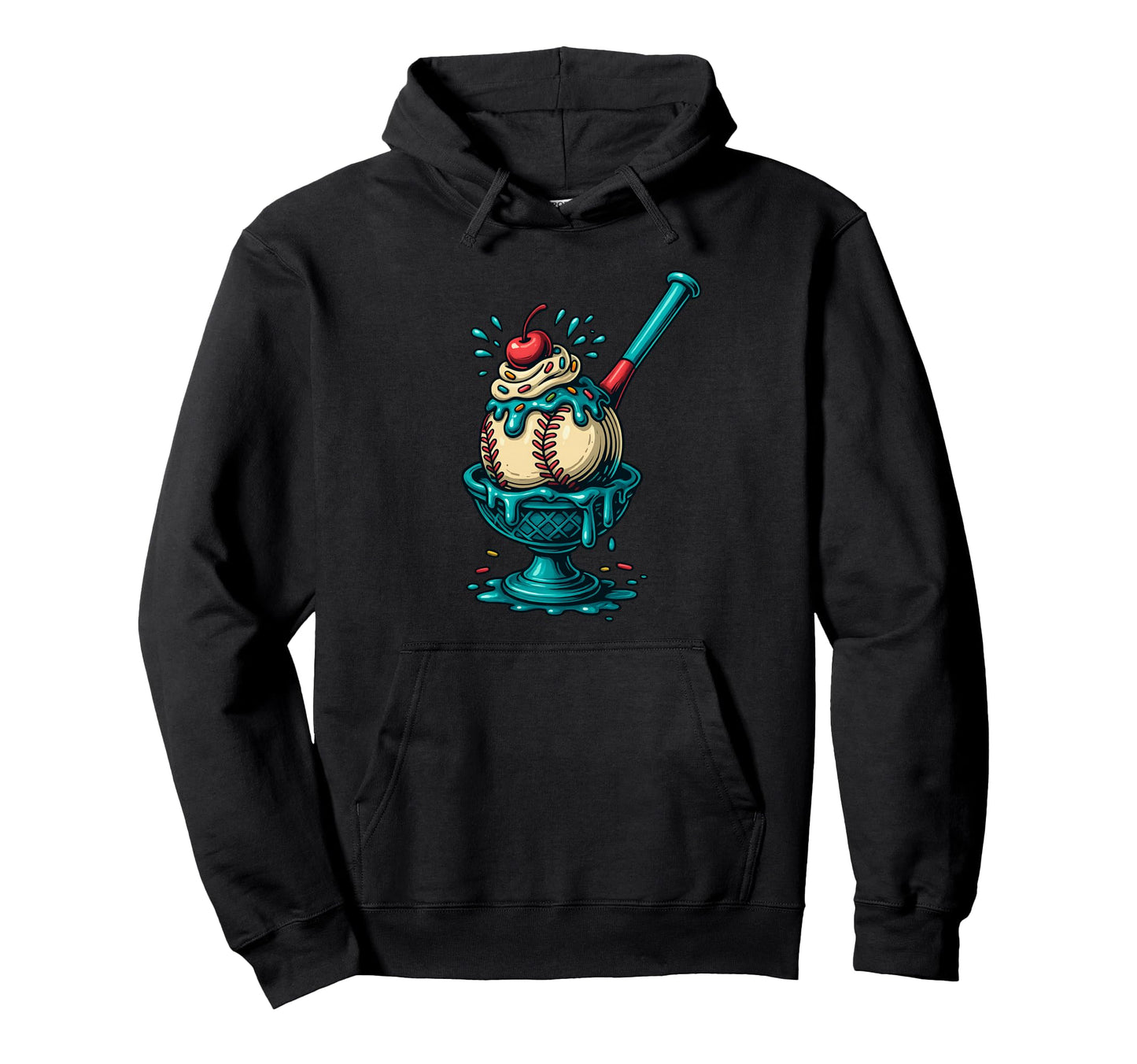 Baseball Ice Cream Sundae Funny Sports Hoodie - Graphic Print Men Women - T-Shirt, Sweatshirt, Hoodie