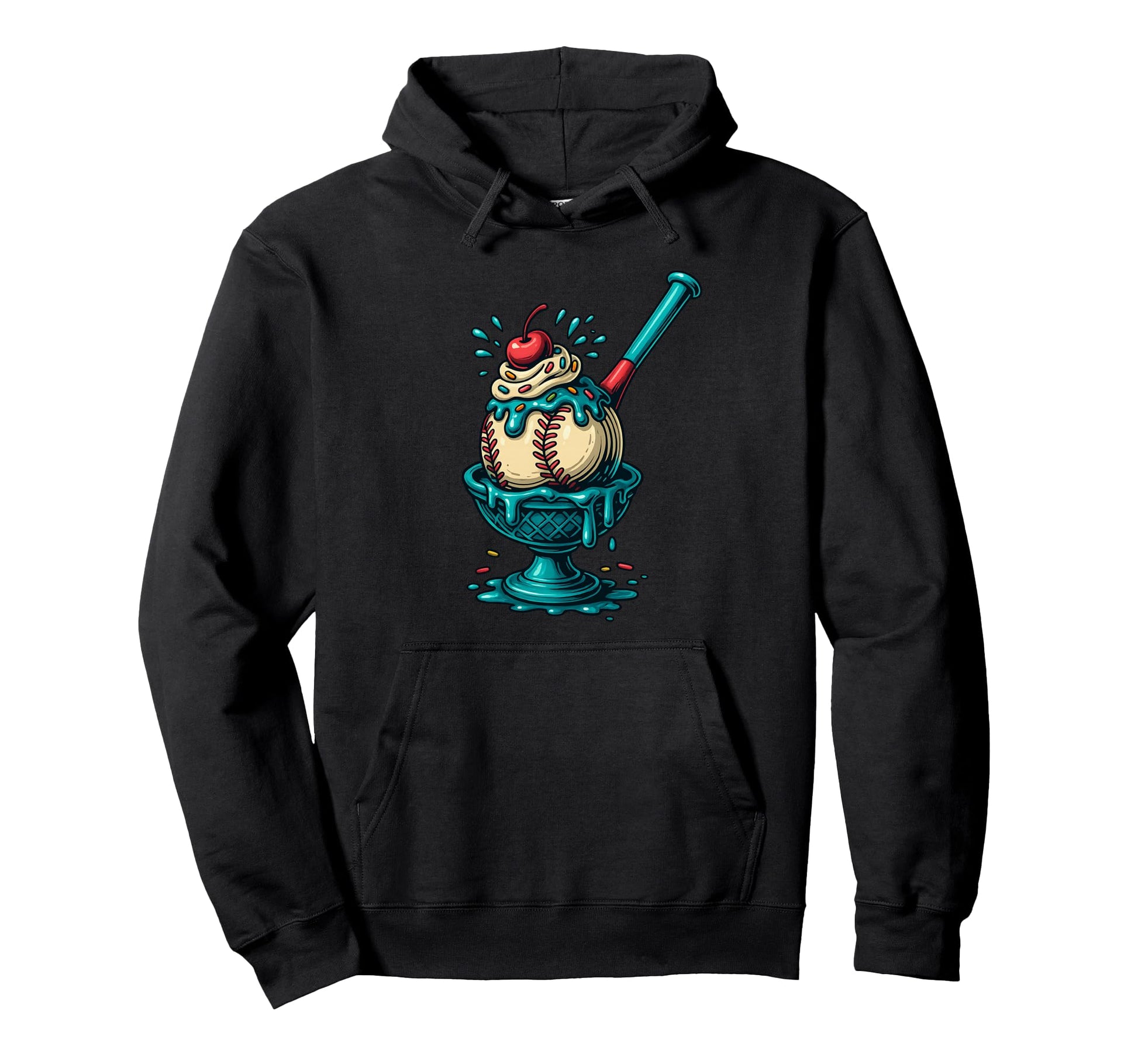 Baseball Ice Cream Sundae Funny Sports Hoodie - Graphic Print Men Women - T-Shirt, Sweatshirt, Hoodie