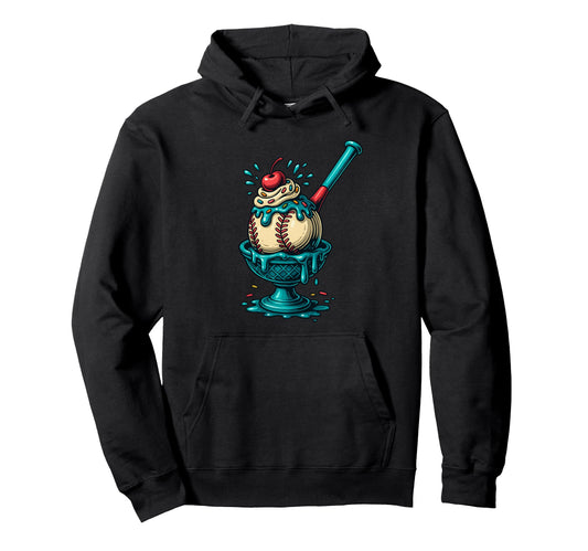 Baseball Ice Cream Sundae Funny Sports Hoodie - Graphic Print Men Women - T-Shirt, Sweatshirt, Hoodie