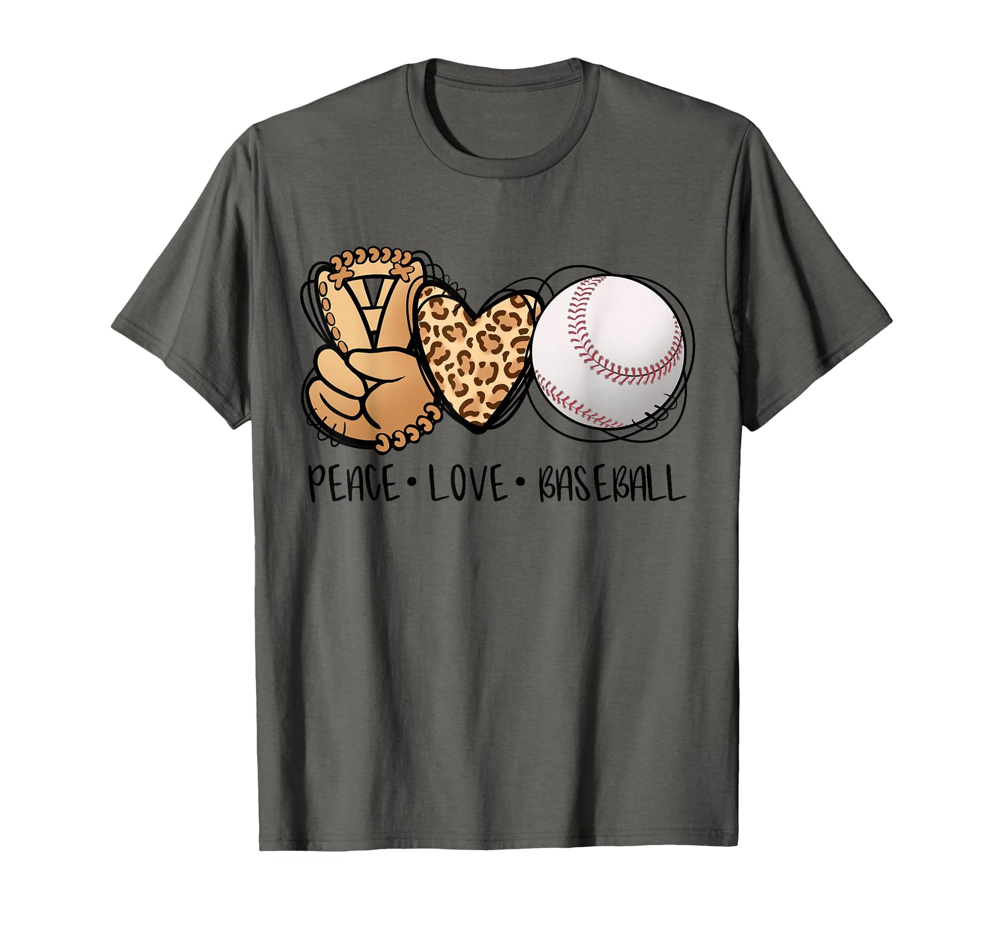 Peace Love Baseball Mom Leopard T-Shirt - Novelty Apparel for Adults - T-Shirt, Sweatshirt, Hoodie