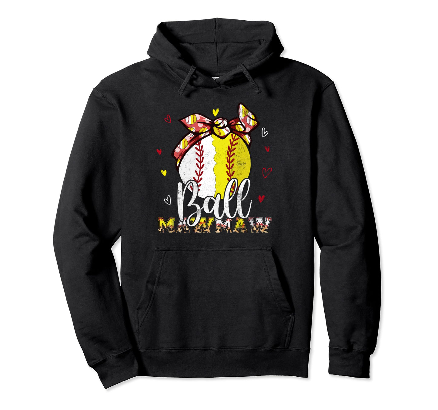 Softball Baseball Ball Mawmaw Bandana Hoodie - Graphic Print for Adults - T-Shirt, Sweatshirt, Hoodie