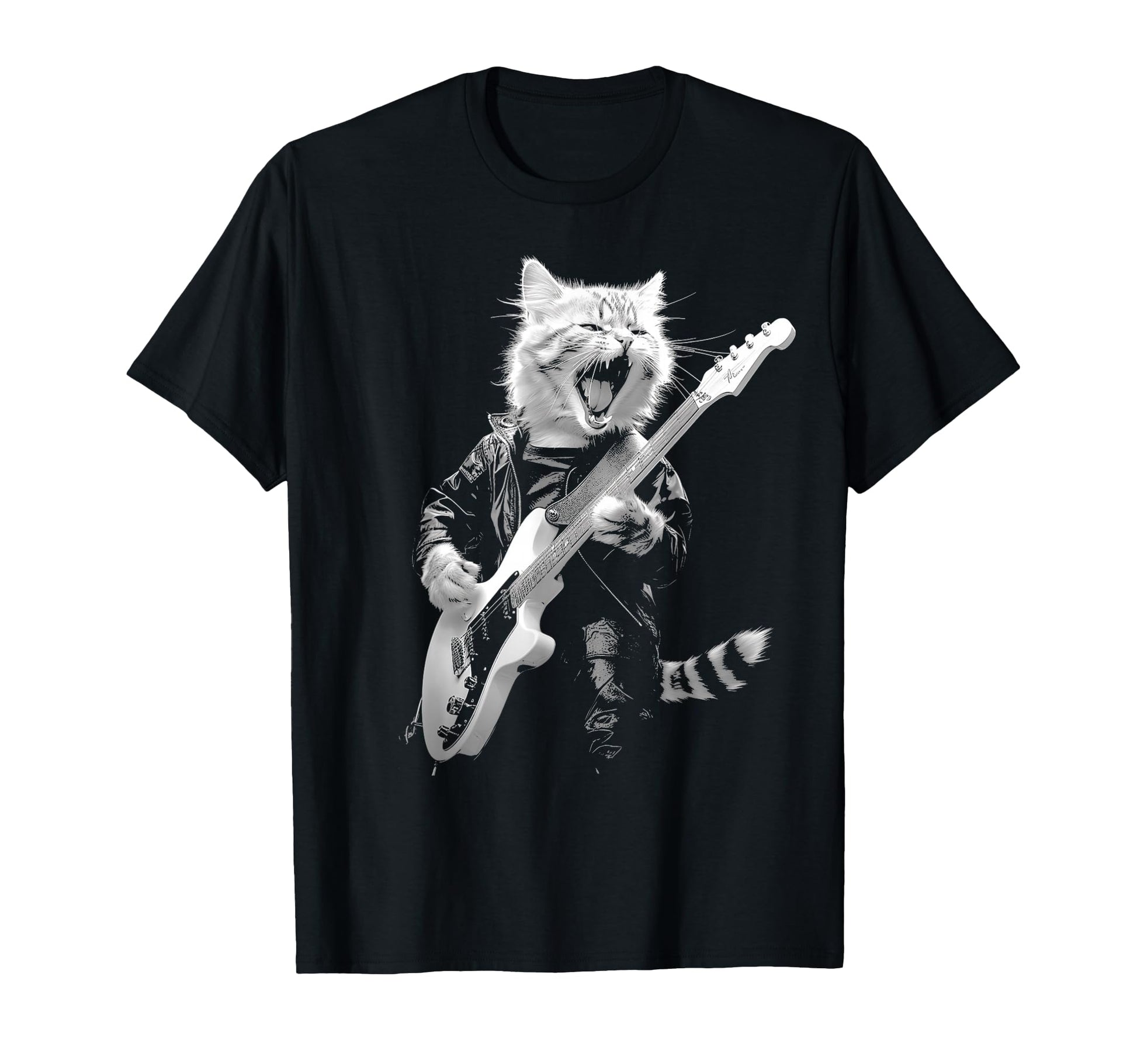 Rock Cat Playing Guitar Funny T-Shirt - Casual Everyday Wear for Adults - T-Shirt, Sweatshirt, Hoodie