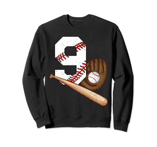Baseball 9 Year Old Birthday Sweatshirt - Custom Art Print for Adults - T-Shirt, Sweatshirt, Hoodie