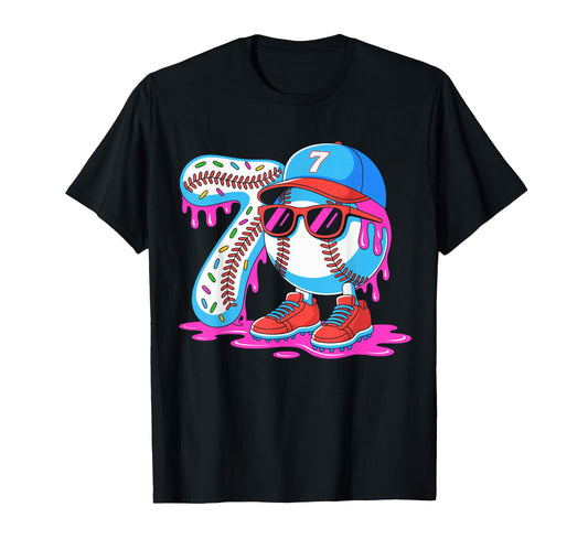 Baseball 7 Year Old Ice Cream Drip 7Th T-Shirt - Novelty Apparel Unisex - T-Shirt, Sweatshirt, Hoodie