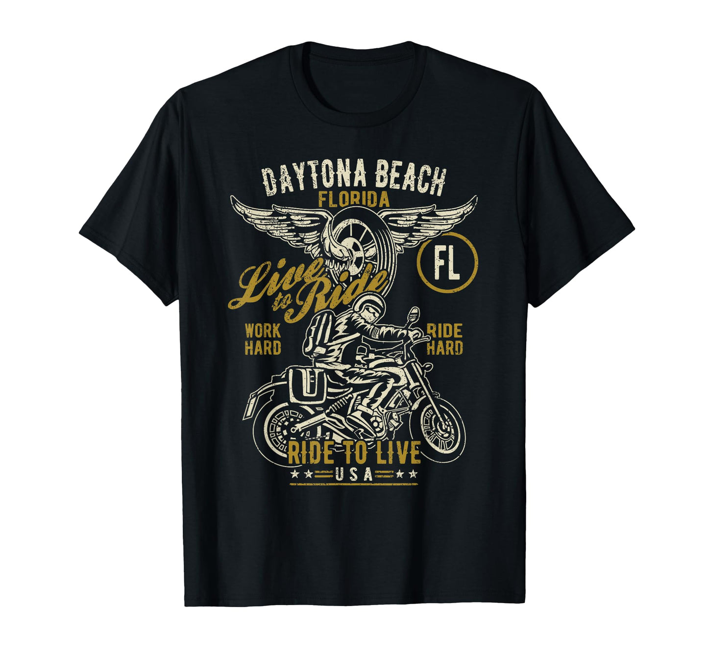 Daytona Beach Florida Usa Motorcycle T-Shirt - Novelty Apparel for Adults - T-Shirt, Sweatshirt, Hoodie