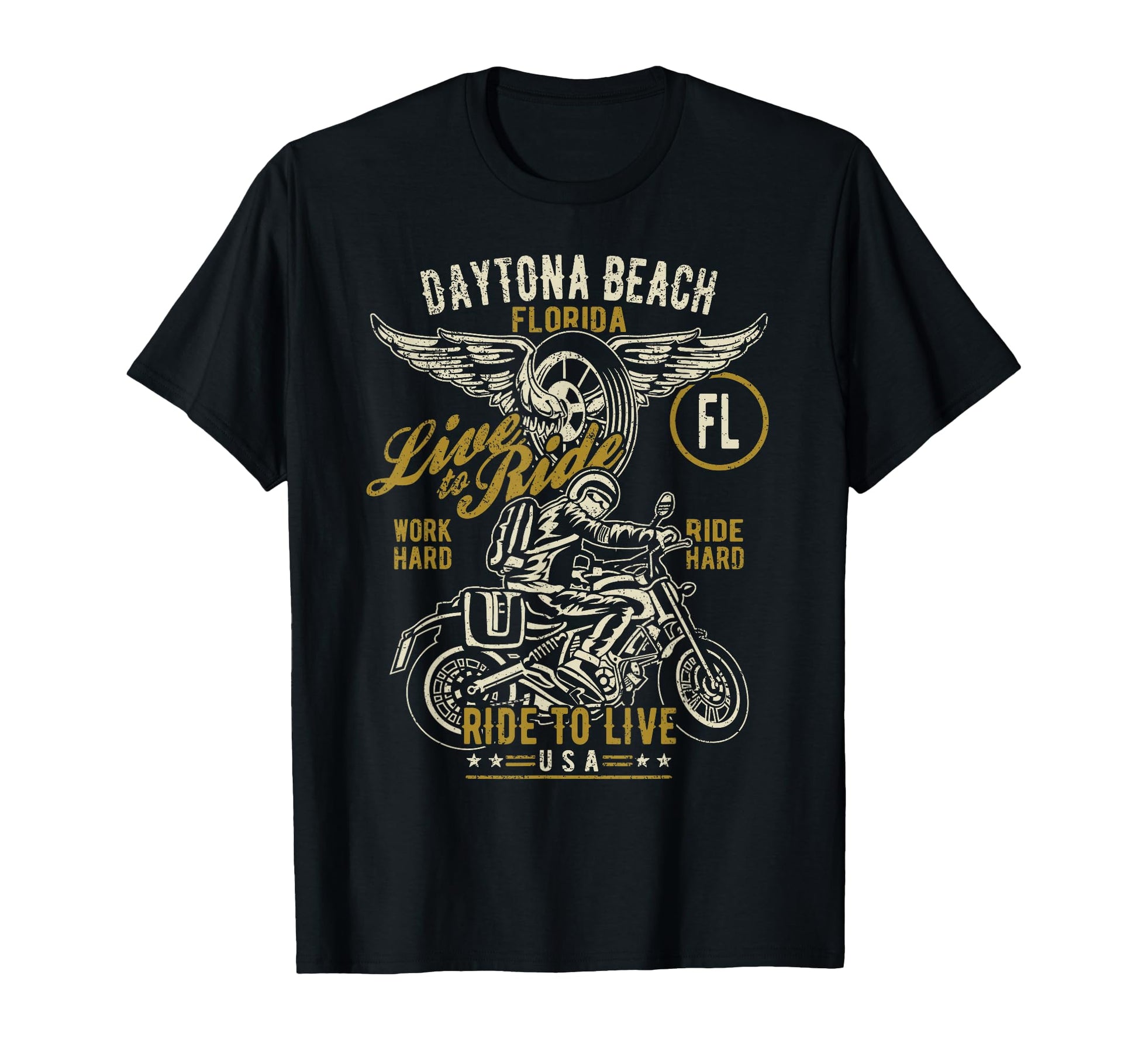 Daytona Beach Florida Usa Motorcycle T-Shirt - Novelty Apparel for Adults - T-Shirt, Sweatshirt, Hoodie