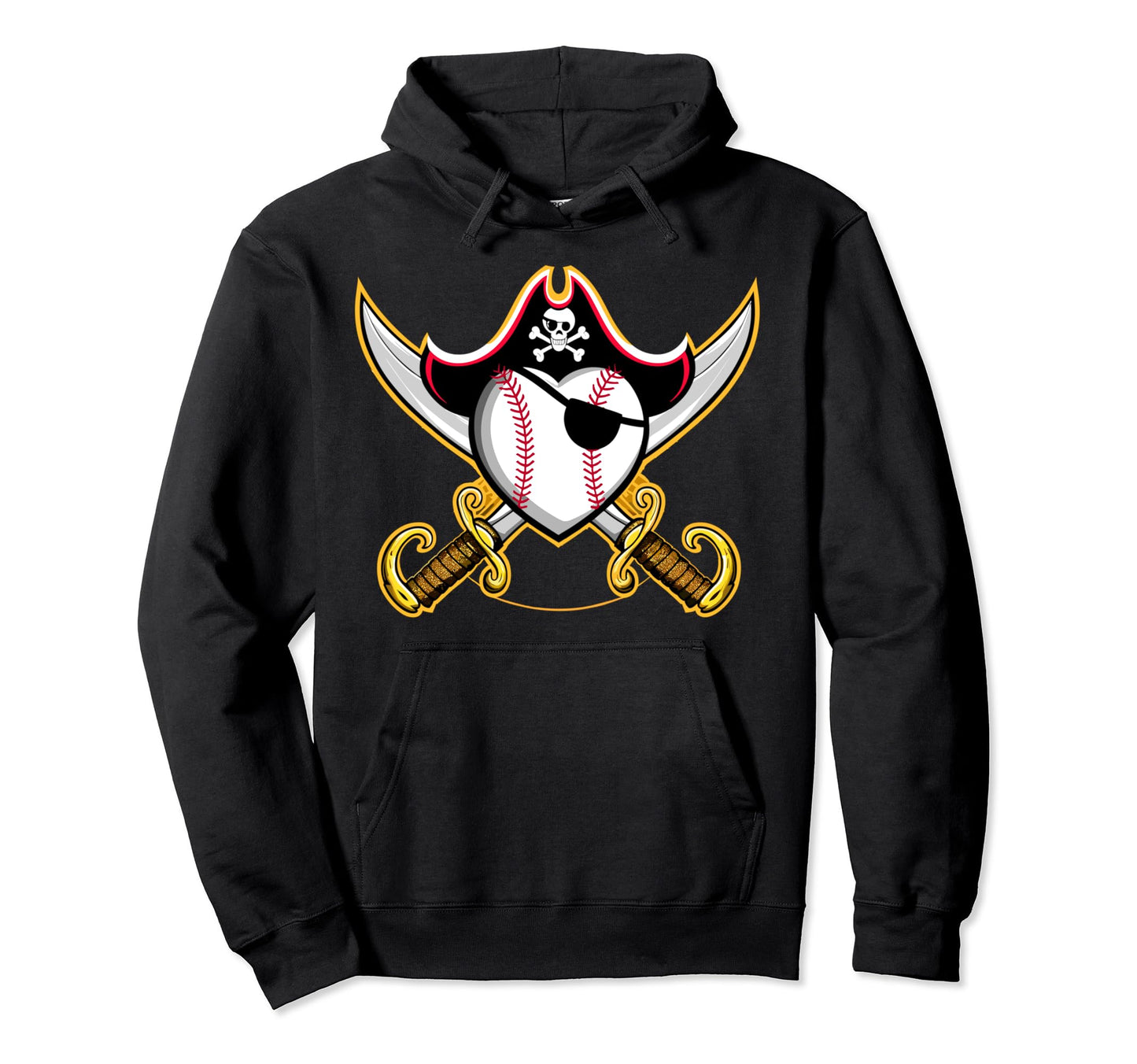 Pirate Baseball Heart Skull Pirate Hoodie - Graphic Print Men Women - T-Shirt, Sweatshirt, Hoodie