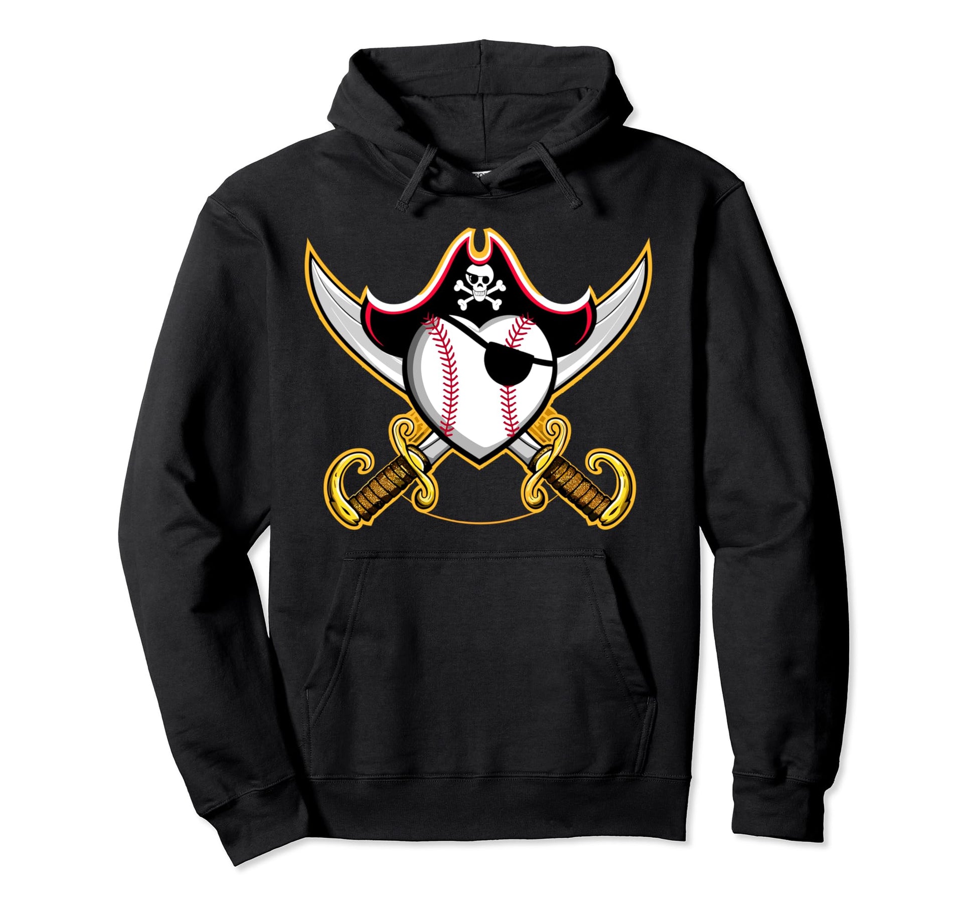 Pirate Baseball Heart Skull Pirate Hoodie - Graphic Print Men Women - T-Shirt, Sweatshirt, Hoodie