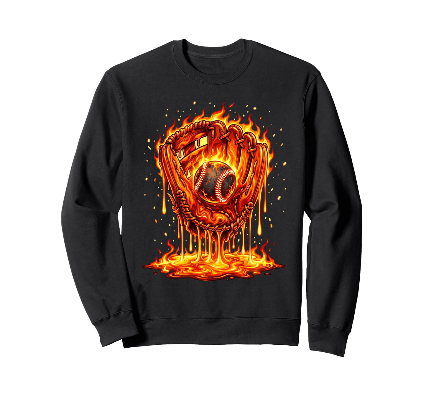 Baseball Glove Drip Flames Melting Sweatshirt - Minimalist Print Unisex - T-Shirt, Sweatshirt, Hoodie