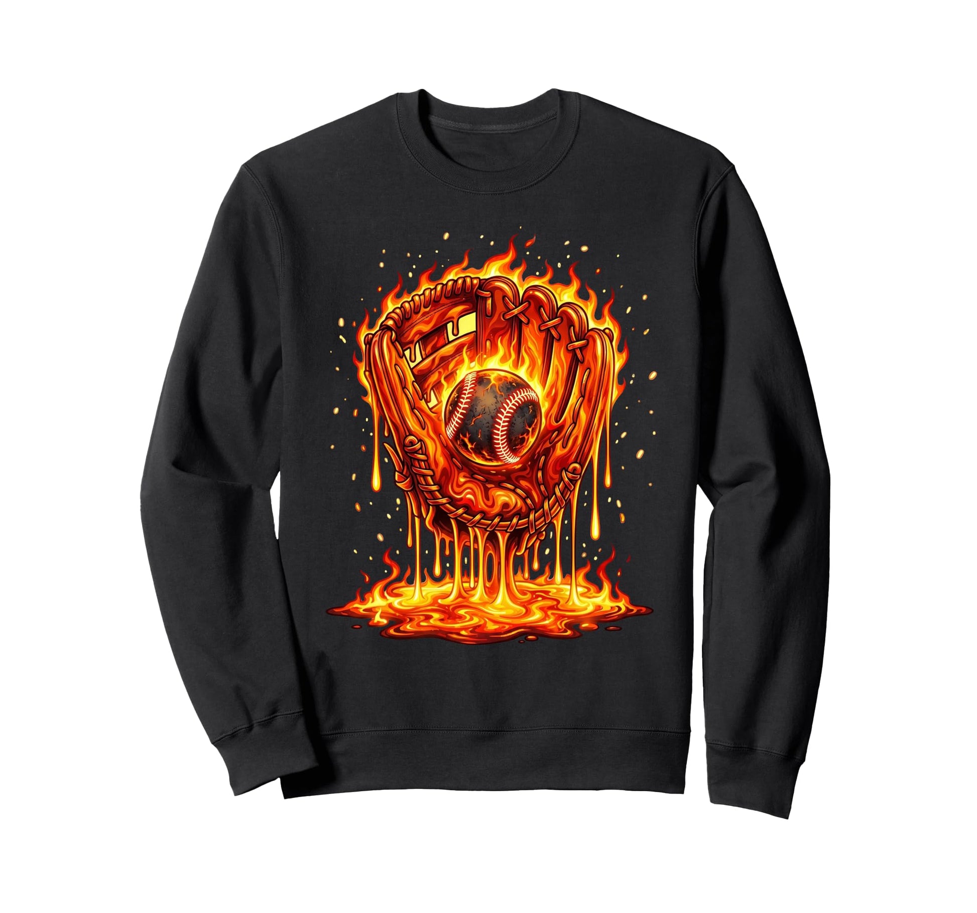 Baseball Glove Drip Flames Melting Sweatshirt - Minimalist Print Unisex - T-Shirt, Sweatshirt, Hoodie