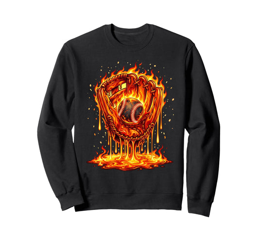 Baseball Glove Drip Flames Melting Sweatshirt - Minimalist Print Unisex - T-Shirt, Sweatshirt, Hoodie