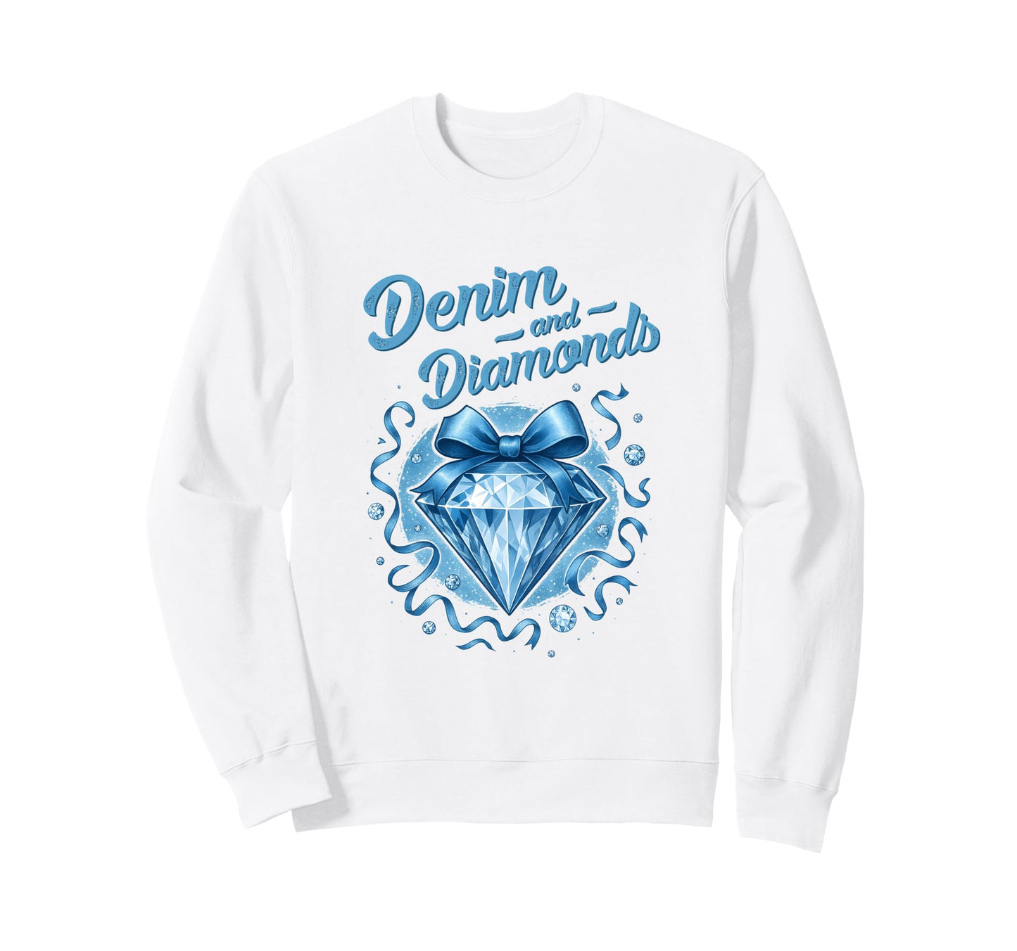 Denim And Diamonds Bow Ladies Sweatshirt - Casual Everyday Wear Men Women - T-Shirt, Sweatshirt, Hoodie