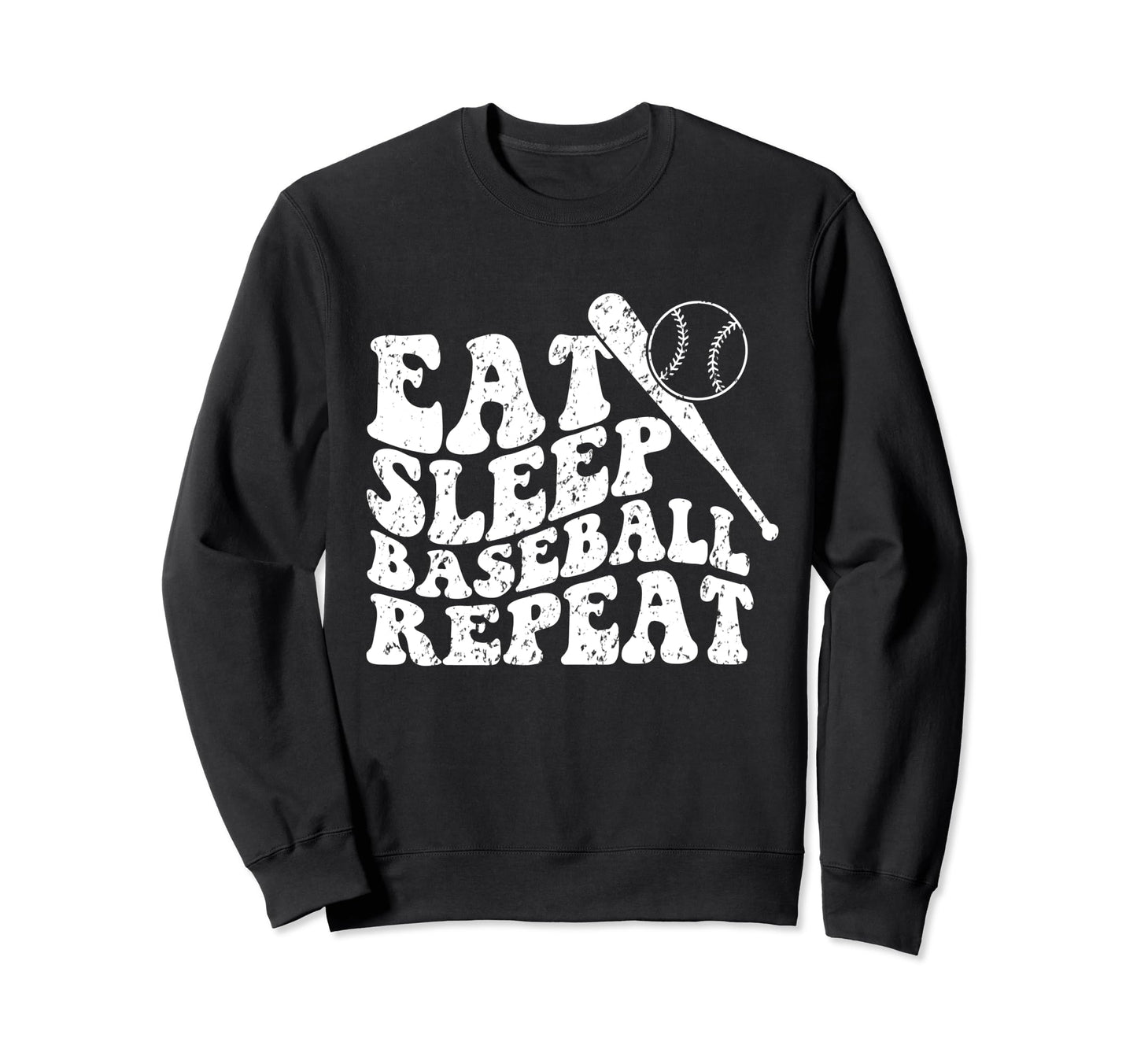 Eat Sleep Baseball Repeat Groovy Sweatshirt - Unique Graphic for Adults - T-Shirt, Sweatshirt, Hoodie