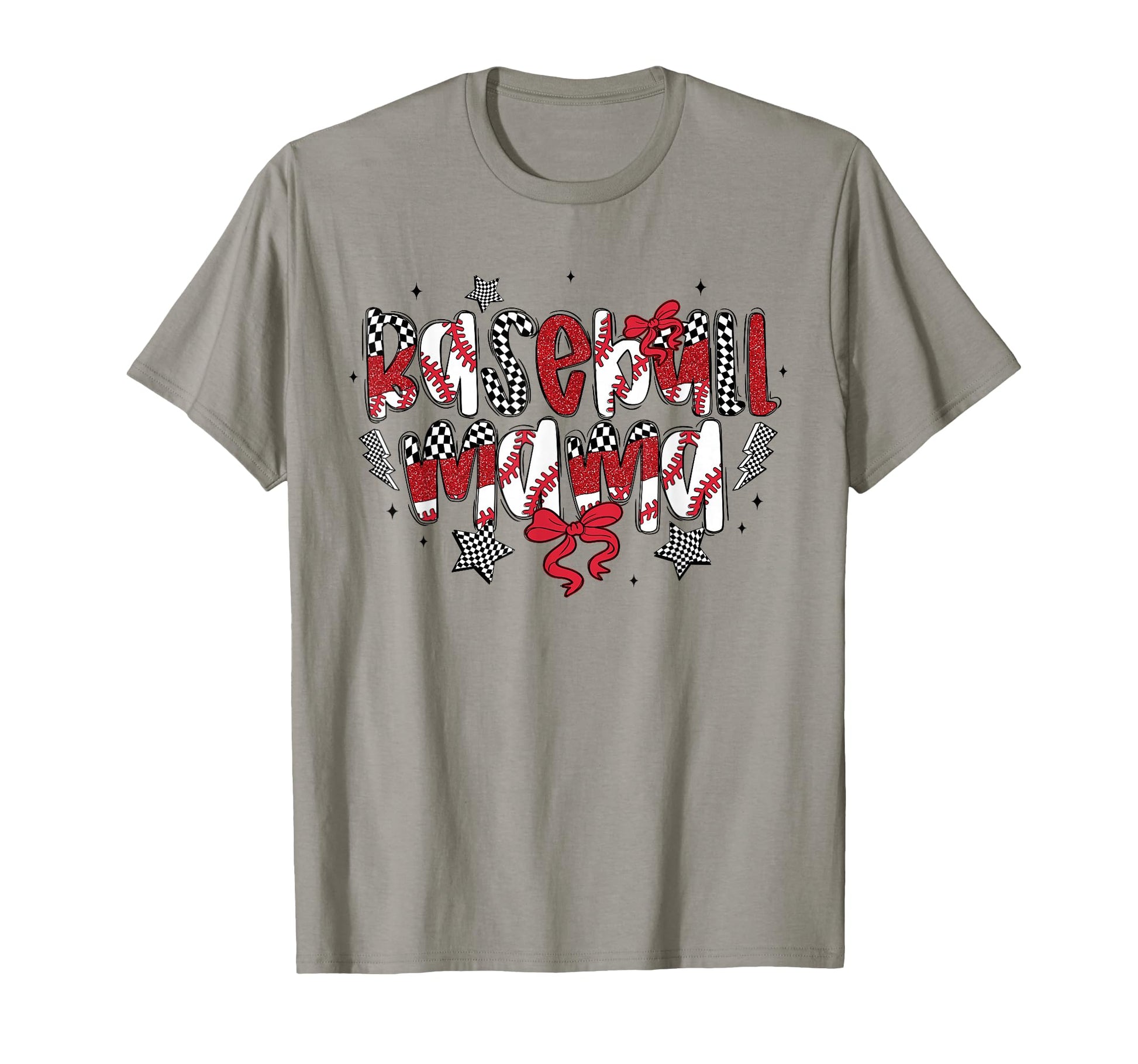 Baseball Mama Checkered Bow Funny T-Shirt - Custom Art Print Men Women - T-Shirt, Sweatshirt, Hoodie