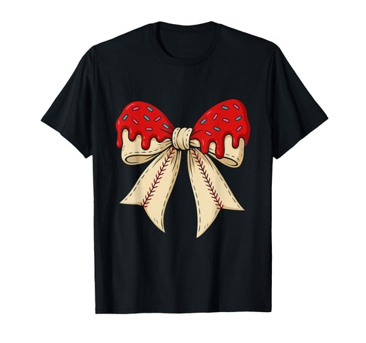 Baseball Bow Ice Cream Dripping T-Shirt - Custom Art Print Men Women - T-Shirt, Sweatshirt, Hoodie
