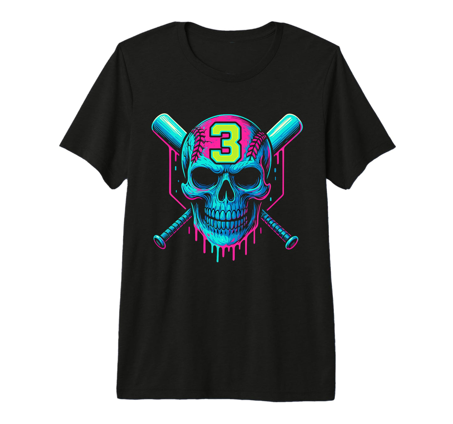 Baseball Skull Drip 3Rd Birthday 3 Year T-Shirt - Novelty Apparel Unisex - T-Shirt, Sweatshirt, Hoodie