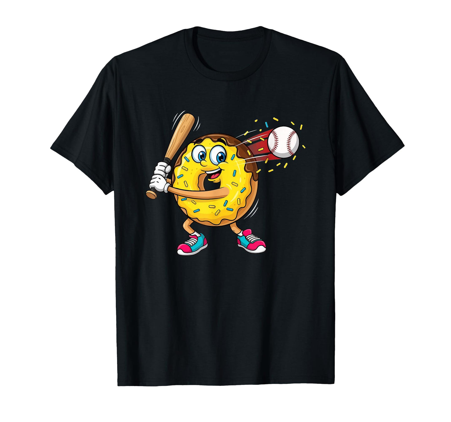 Donut Playing Baseball Food Baseball T-Shirt - Novelty Apparel Men Women - T-Shirt, Sweatshirt, Hoodie