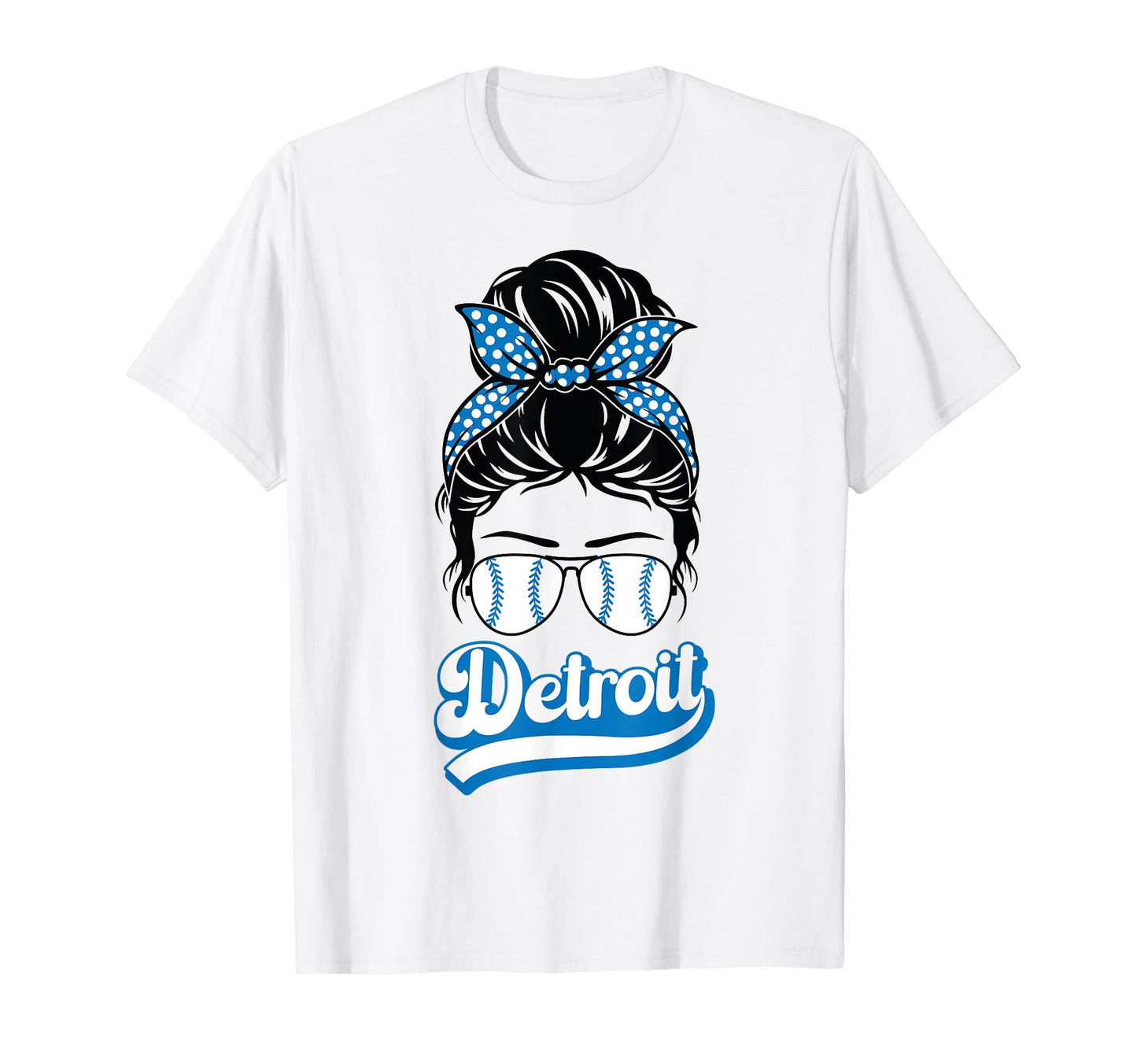 Detroit Baseball Leopard Messy Bun T-Shirt - Graphic Print for Adults - T-Shirt, Sweatshirt, Hoodie