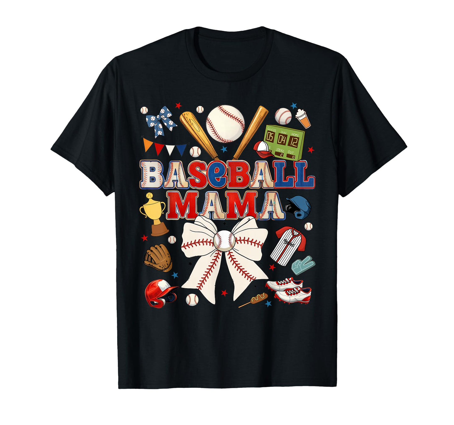 Baseball Mama Sports Mom Baseball Bow T-Shirt - Streetwear Style Men Women - T-Shirt, Sweatshirt, Hoodie