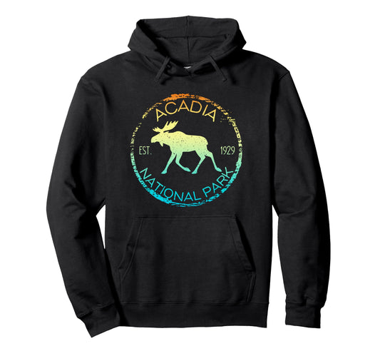 Acadia National Park Maine Moose Hoodie - Aesthetic Graphic Men Women - T-Shirt, Sweatshirt, Hoodie