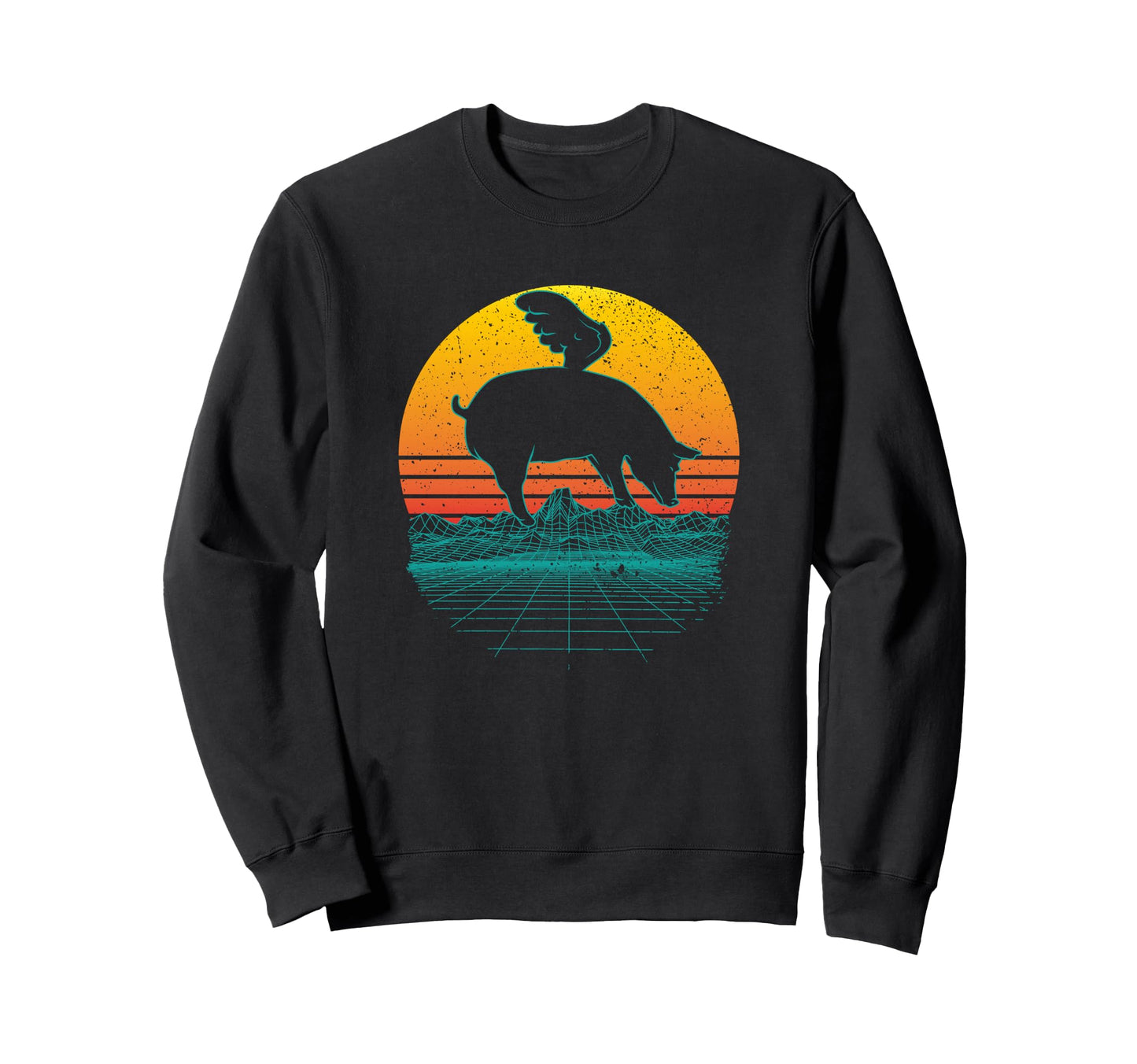 Synthwave Flying Pig Sweatshirt - Trendy Graphic Men Women - T-Shirt, Sweatshirt, Hoodie